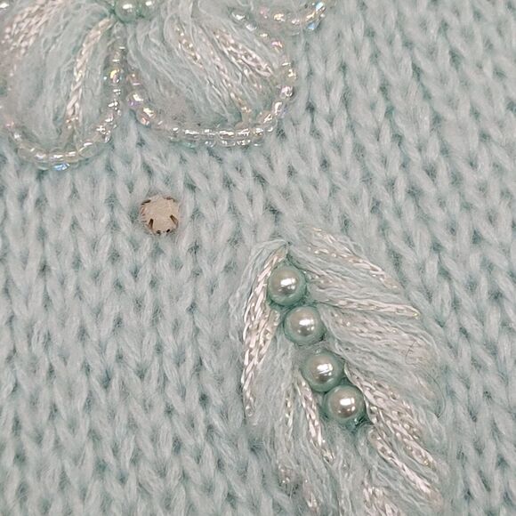 Vintage Flower Sweater Womens XS 16x25 Blue-Green - Picture 2 of 12